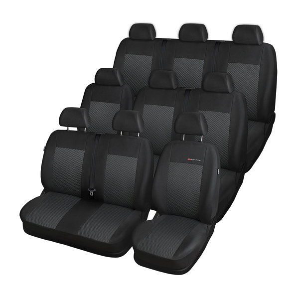 Op maat gemaakte hoezen voor Ford Transit Custom Bestelwagen (2012-2023) voor drie rijen van stoelen (2+1; 3x1; 2+1) - pasvorm autostoelhoezen - autostoelbeschermer set - E3