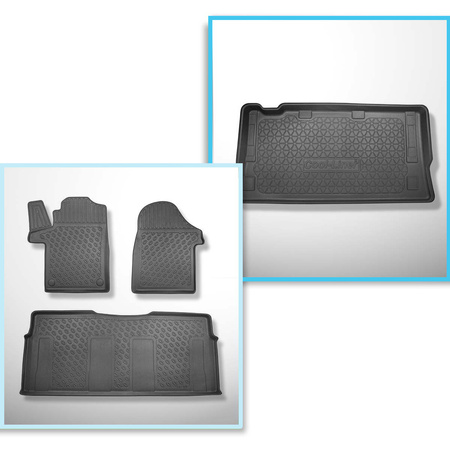 Set kofferbakmat en automatten TPE PREMIUM op maat gemaakt voor: Mercedes-Benz Vito W447 Bestelwagen (10.2014-....) - achter de derde zitrij; Lange versie (wielbasis 3200 mm, voertuiglengte 5140 mm)