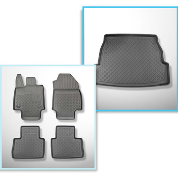 Set kofferbakmat en automatten TPE op maat gemaakt voor: Toyota RAV4 V SUV (01.2019-....) - 5 zitplaatsen; bovenste bagageruimte; met / zonder subwoofer; ook voor de hybride; met automatische versnellingsbak