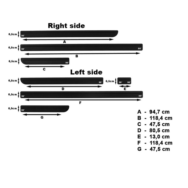 Zwarte zijlijsten voor Volkswagen Transporter T5 Bestelwagen (2004-2015) - (lange wielbasis)