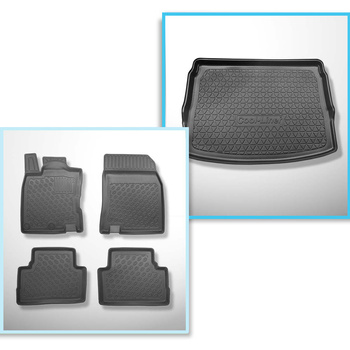 Set kofferbakmat en automatten TPE PREMIUM op maat gemaakt voor: Nissan Qashqai II Crossover (02.2014-05.2021) - bovenste bagageruimte; modellen met beweegbare kofferbodem / 7 stoelen; 3e rij verlaagd