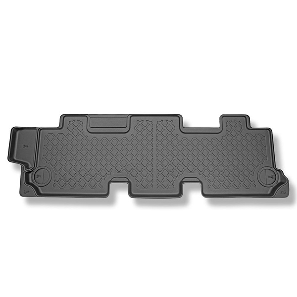Set kofferbakmat en automatten TPE op maat gemaakt voor: Volkswagen Caravelle T6, T6.1 Bestelwagen (06.2015-2024) - korte wielbasis; achter de derde zitrij; volledig achter 3e rij (TT - 3e rij)