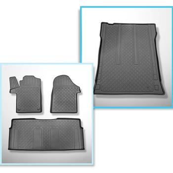 Set kofferbakmat en automatten TPE op maat gemaakt voor: Mercedes-Benz Vito W447 Bestelwagen (10.2014-....) - achter de tweede zitrij (derde zitrij in de auto of verwijderd) Tourer Long (wielbasis 3200 mm); lengte auto 5140 mm